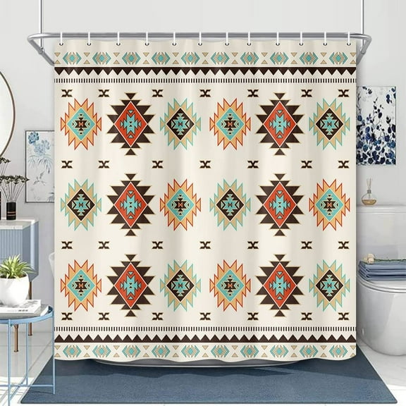 Southwestern Shower Curtain for Bathroom Decor, Southwest American Pattern Boho Fabric Shower Curtains Set, Western Aztec Geometric Shower Curtains with Hooks,Beige, 54X70in