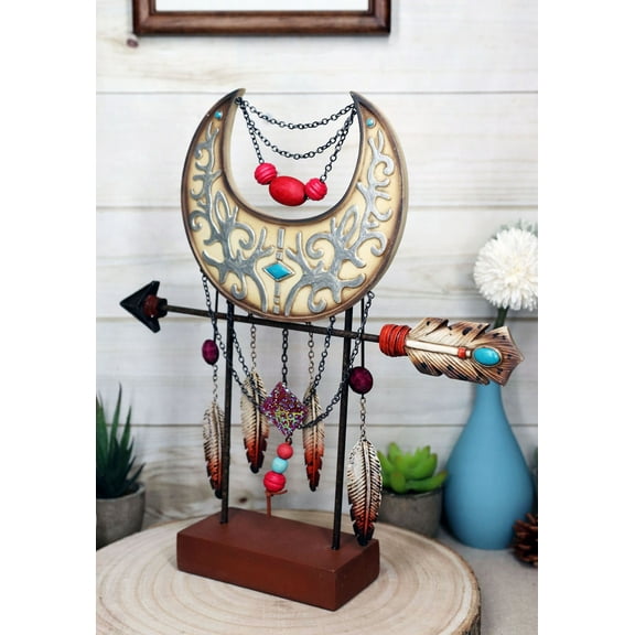 Southwestern Silver Moon Tree Of Life Arrow Dreamcatcher Feathers Desktop Plaque