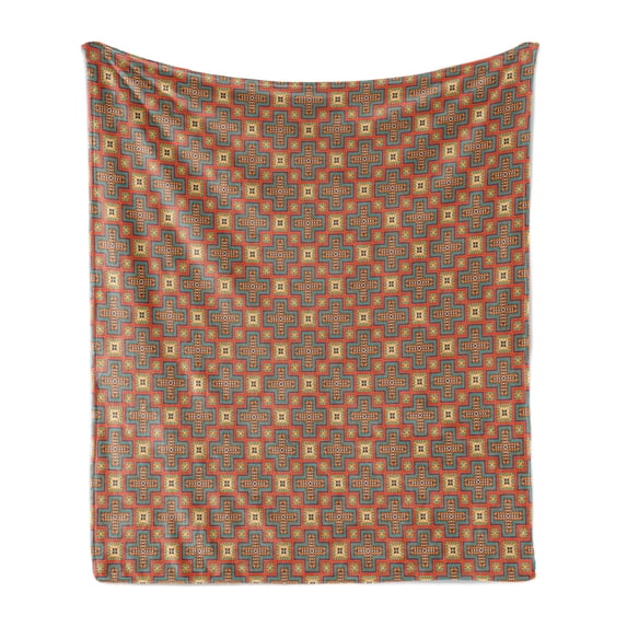 Southwestern Soft Flannel Fleece Blanket, Art Pattern from Indigenous Mayan Culture with Colorful Geometrical Elements, Cozy Plush for Indoor and Outdoor Use, 50" x 60", Multicolor, by Ambesonne