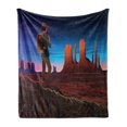 thumbnail image 1 of Southwestern Soft Flannel Fleece Blanket, Monument Alley with Early Daylight Tourist on a Hill Camping Traveling Cartoon, Cozy Plush for Indoor and Outdoor Use, 50" x 60", Multicolor, by Ambesonne, 1 of 5