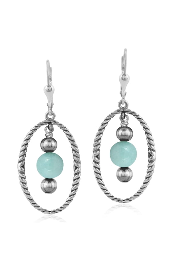 Southwestern Sterling Silver Rope and Amazonite Bead Drop Earrings