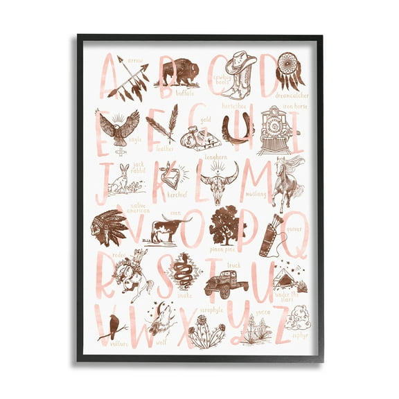 Southwestern Style Alphabet Learning Animals & Insects Graphic Art Black Framed Art Print Wall Art