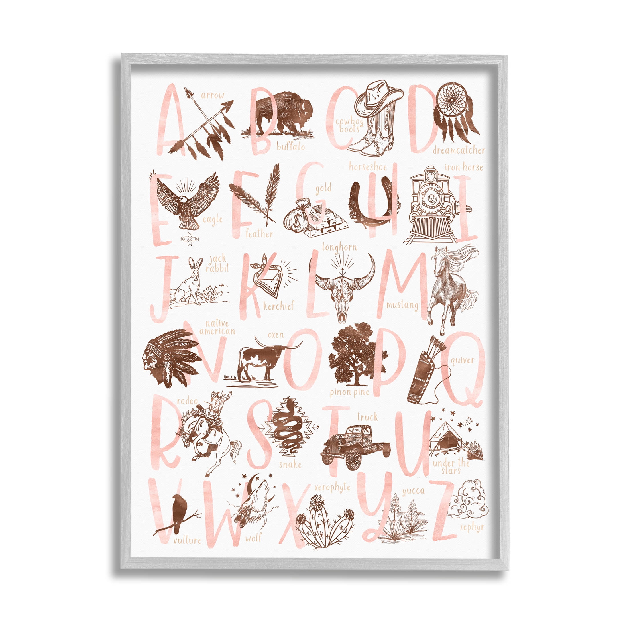 Southwestern Style Alphabet Learning Animals & Insects Graphic Art Gray Framed Art Print Wall Art