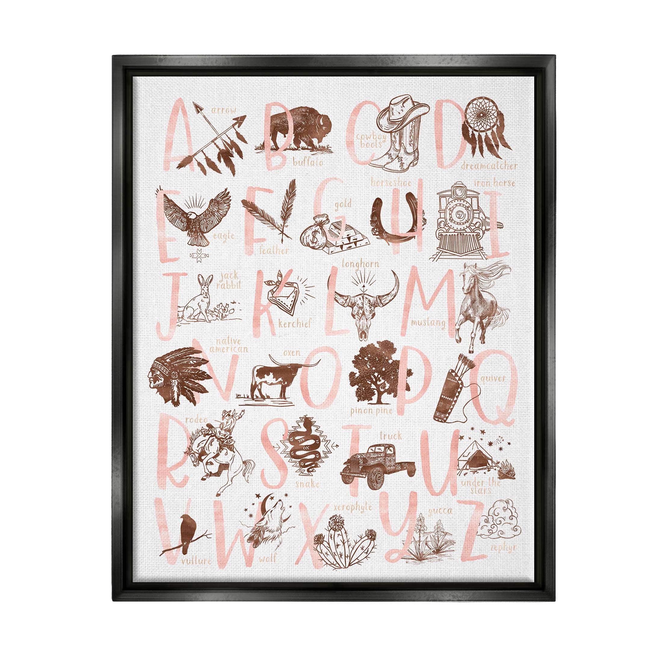 Southwestern Style Alphabet Learning Animals & Insects Graphic Art Jet Black Framed Art Print Wall Art