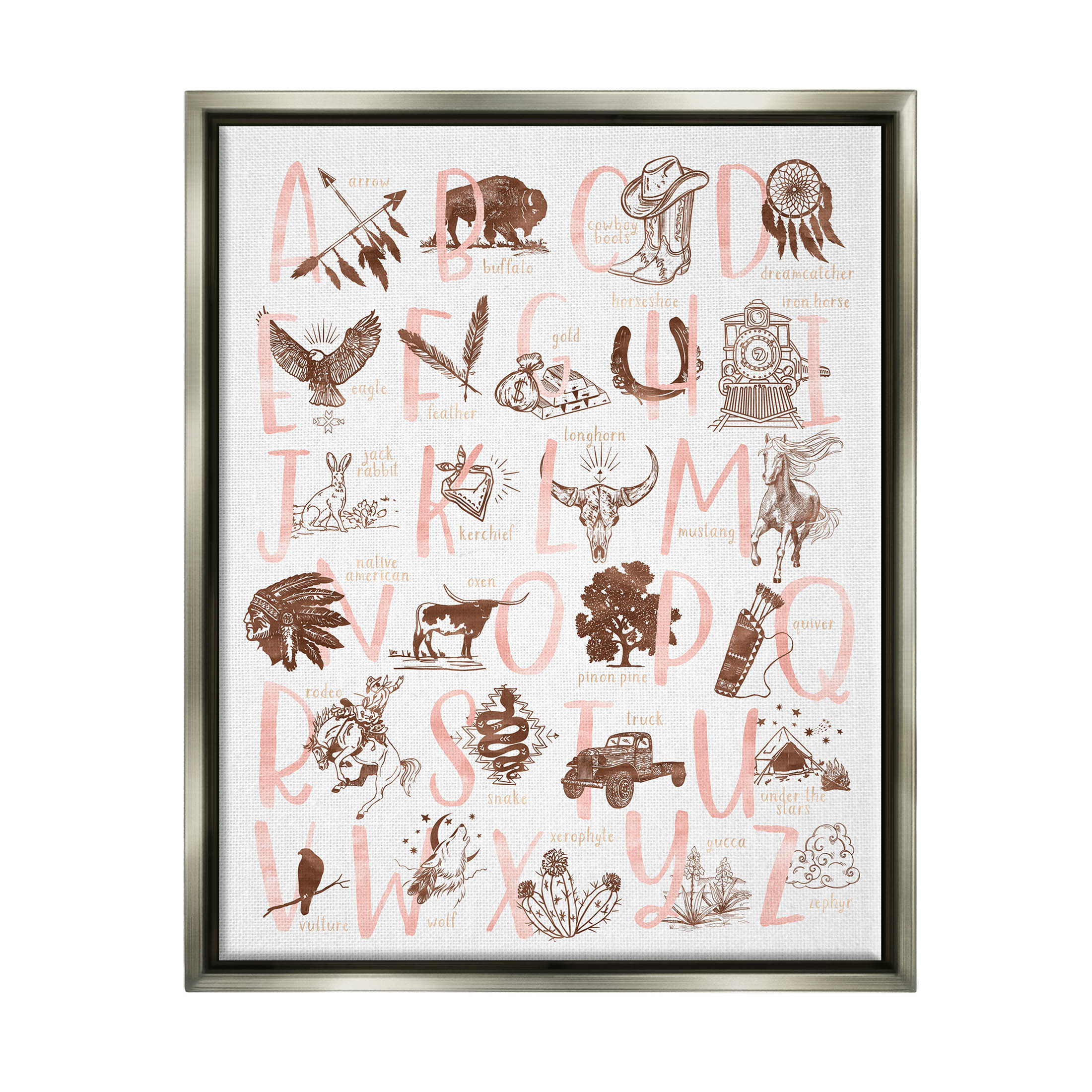 Southwestern Style Alphabet Learning Animals & Insects Graphic Art Luster Gray Framed Art Print Wall Art