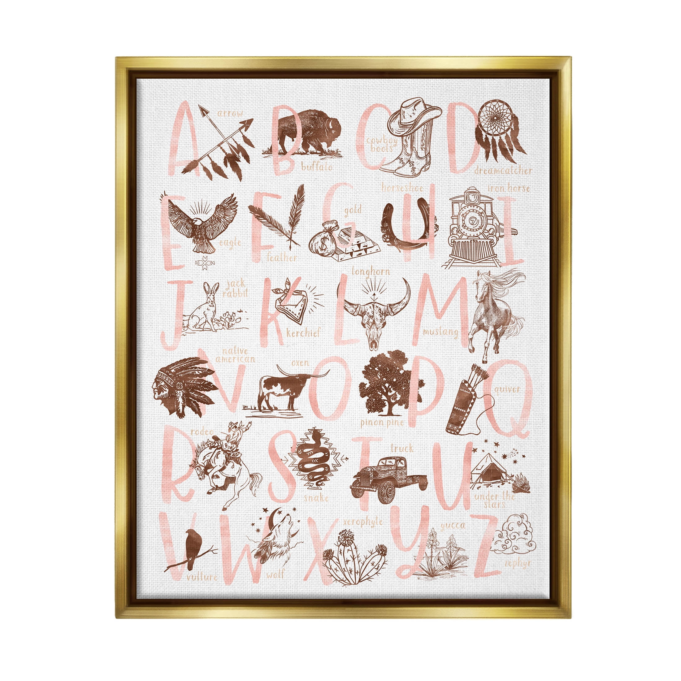 Southwestern Style Alphabet Learning Animals & Insects Graphic Art Metallic Gold Framed Art Print Wall Art