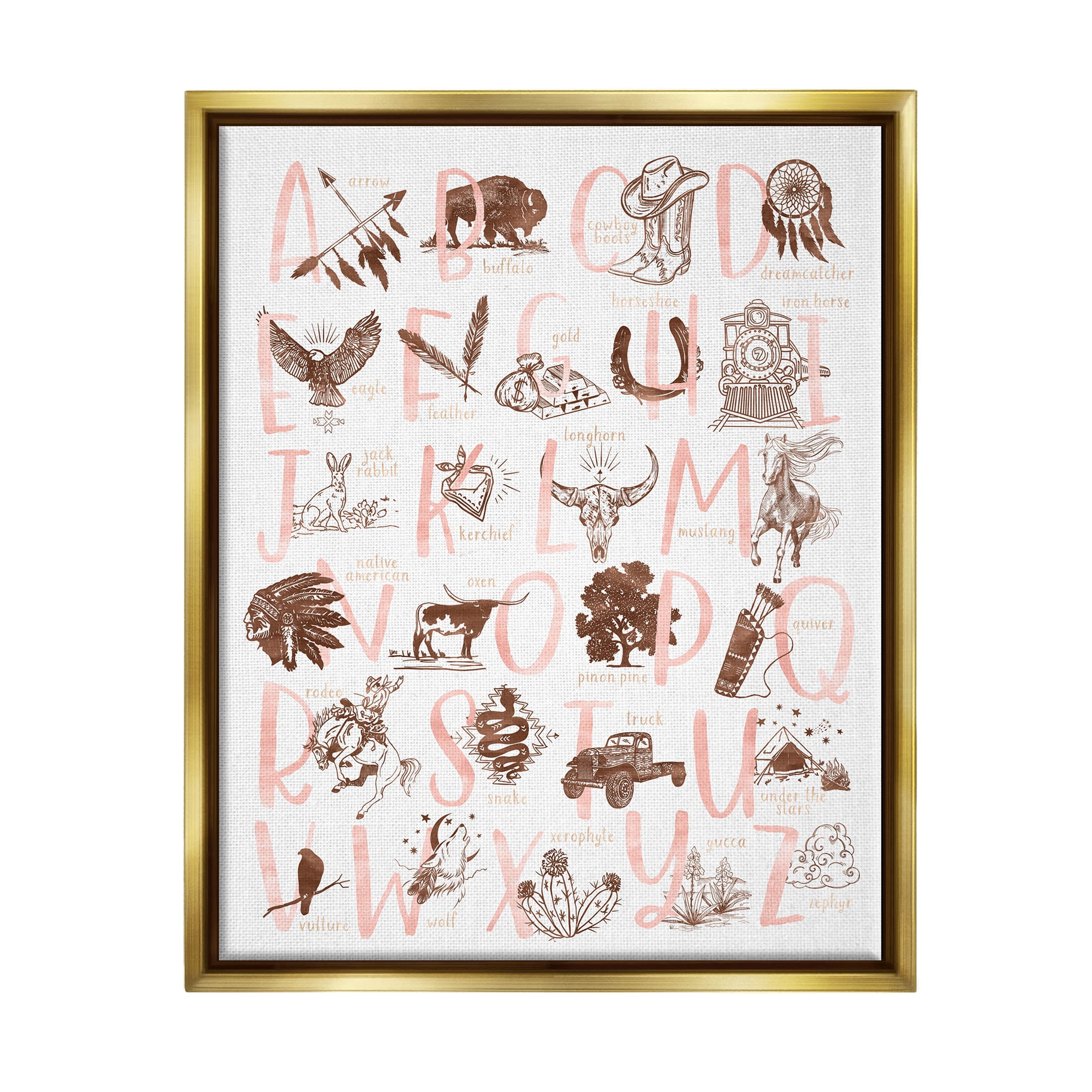 Southwestern Style Alphabet Learning Animals & Insects Graphic Art Metallic Gold Framed Art Print Wall Art