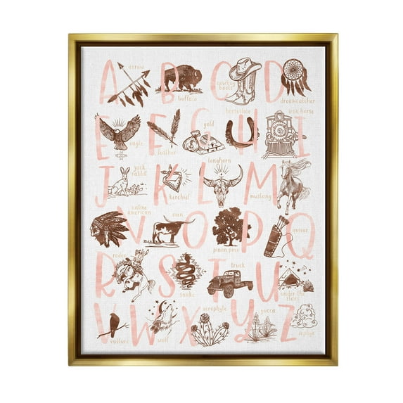 Southwestern Style Alphabet Learning Animals & Insects Graphic Art Metallic Gold Framed Art Print Wall Art