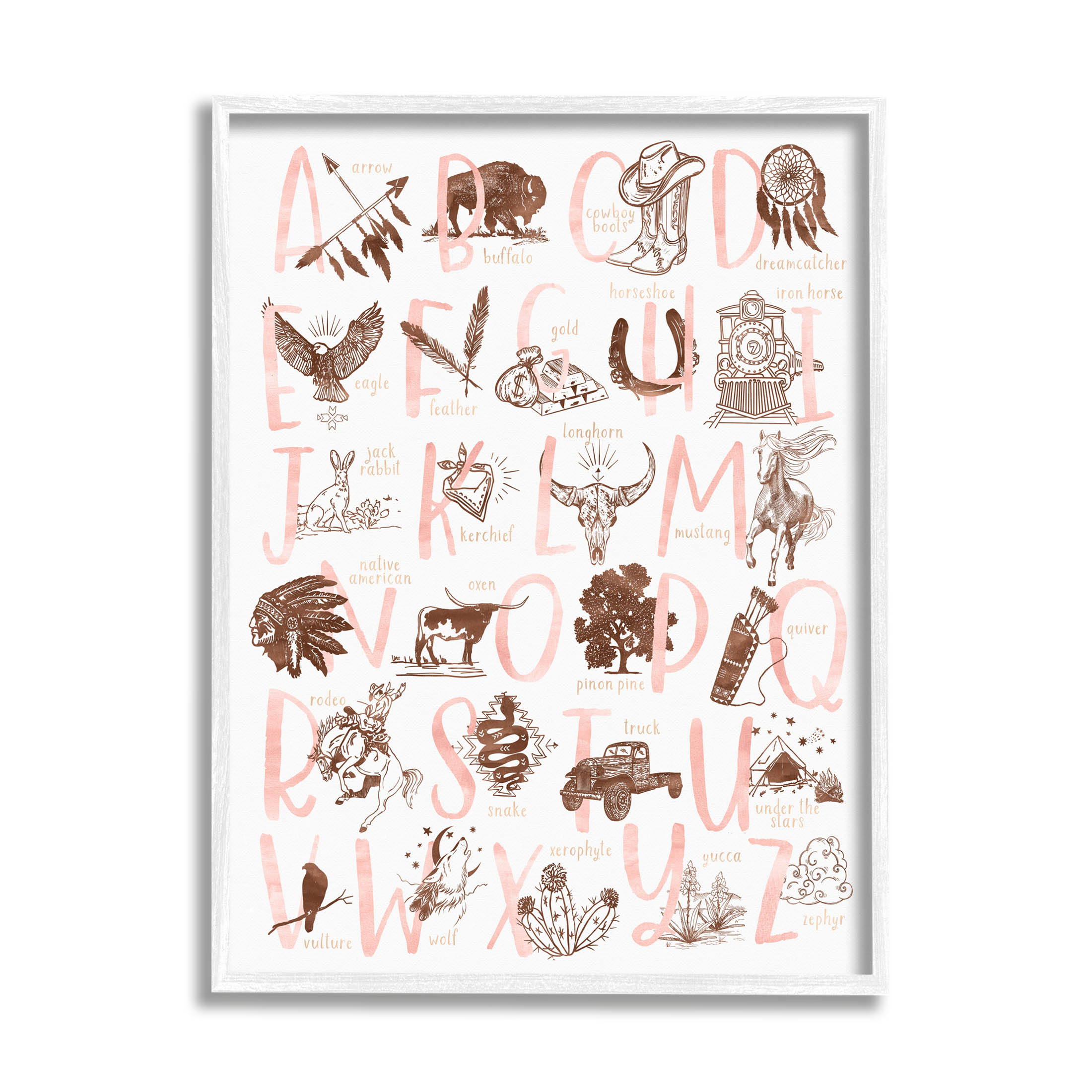 Southwestern Style Alphabet Learning Animals & Insects Graphic Art White Framed Art Print Wall Art