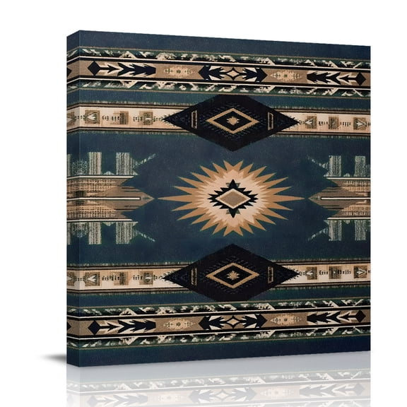 Southwestern Style Canvas Wall Art for Living Room, Tan Blue Stripes Arrowhead Geometric Wall Decor Framed Artwork Pictures Ready to Hang for Bedroom Office Home Decor