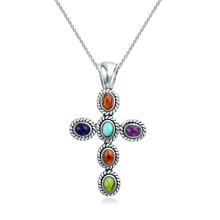 Cross necklace store with colored stones