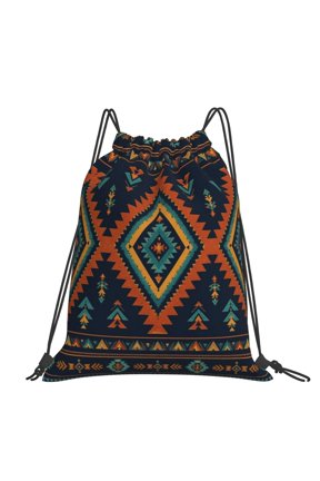 Southwestern Style Navy Tribal Pattern Large Drawstring Backpack Casual Cinch Sack Bag Backpack for Sports Hiking Travel Gym