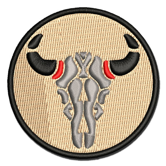 Southwestern Style Tribal Bull Cow Skull Applique Multi-Color Embroidered Iron-On Patch - 2.0 Inch Mini