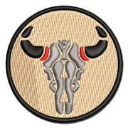 Southwestern Style Tribal Bull Cow Skull Applique Multi-Color Embroidered Iron-On Patch - 3 Inch Medium