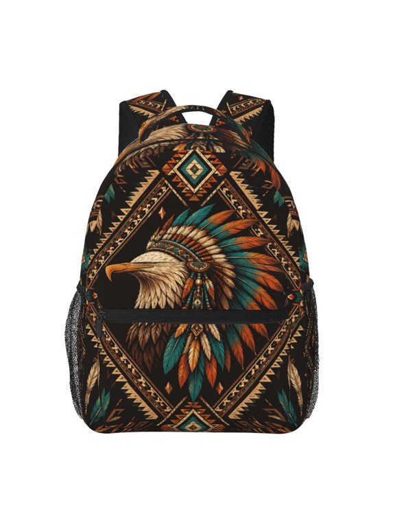 Southwestern Style Tribal Eagle Backpack Casual College Bag Zipper Laptop Daypack Hiking Rucksack Travel