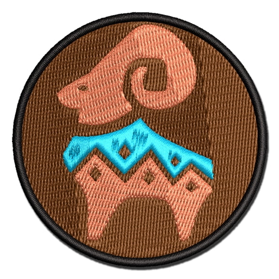Southwestern Style Tribal Goat Ram Applique Multi-Color Embroidered Iron-On Patch - 3 Inch Medium