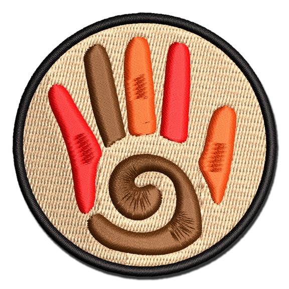Southwestern Style Tribal Hand with Swirl Applique Multi-Color Embroidered Iron-On Patch - 2.5 Inch Small