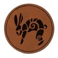 thumbnail image 1 of Southwestern Style Tribal Jackrabbit Hare Bunny 2.5" Faux Leather Round Engraved Iron-On Patch - Brown, 1 of 6