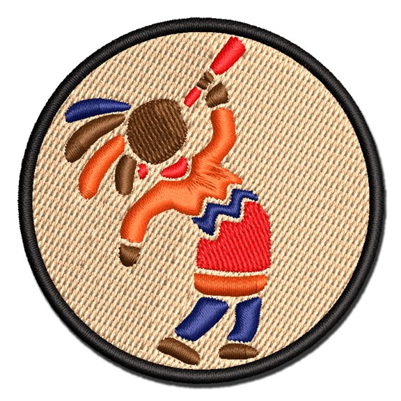 Southwestern Style Tribal Kokopelli Fertility Deity God Applique Multi-Color Embroidered Hook & Loop Patch - 2.5 Inch Small