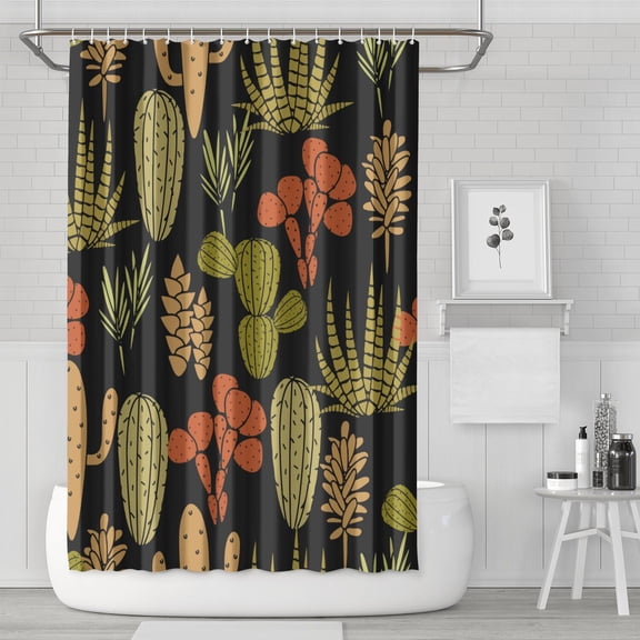 Southwestern Succulent Boho Shower Curtain, Waterproof Fabric with Hooks, Machine Washable Desert Style and Southwestern Bathroom Shower Curtain