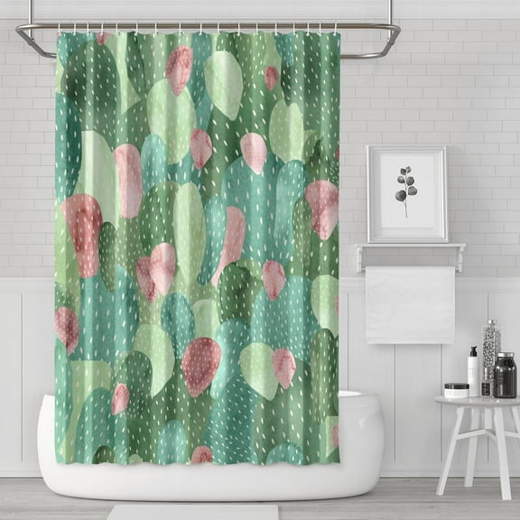 Southwestern Succulent Boho Shower Curtain, Waterproof Fabric with Hooks, Machine Washable Desert Style and Southwestern Bathroom Shower Curtain