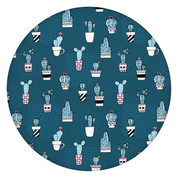 Southwestern Succulent Round Tablecloth - Elastic Edge Waterproof Cover for Outdoor Picnic, Desert Style Cactus Print, Durable Scratch-Resistant Material