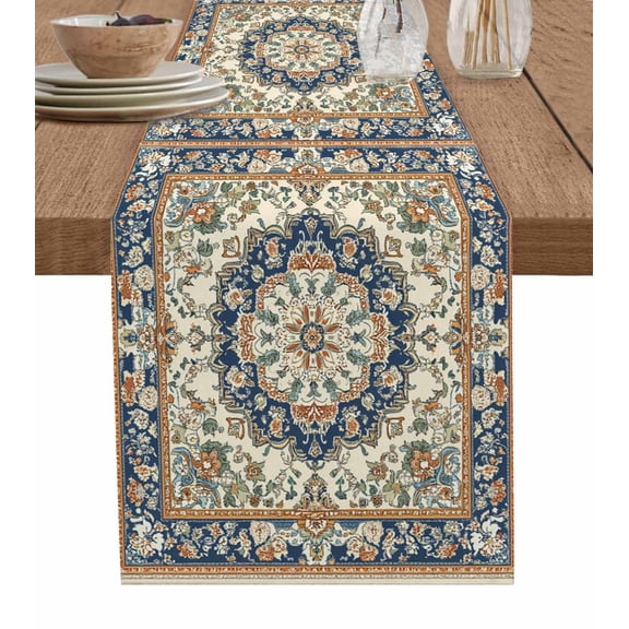 Boho Southwestern Table Runner 36 Inches, Heritage Antique Country Blue Bed Runner Dresser Scarves Tabletop for Indoor Outdoor Parties/Ceremony/Banquet, 13"x 36"