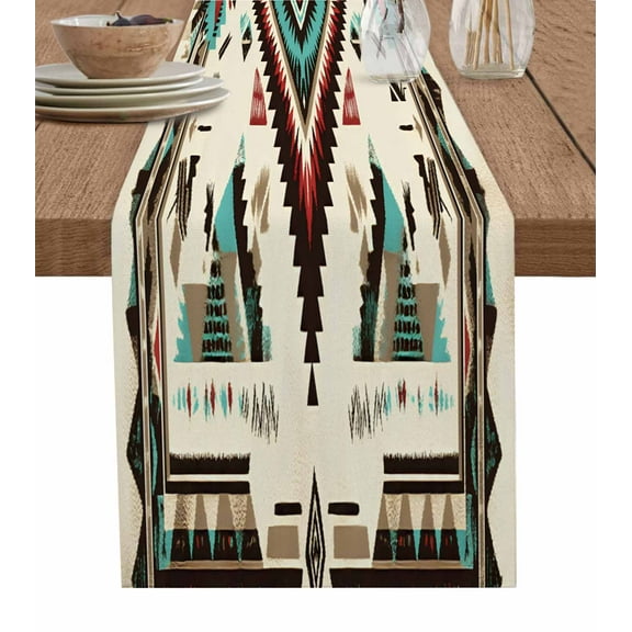 Southwestern Table Runner-Cotton Linen- 36 Inch Holiday Dresser Scarves, Boho Aztec Native America Rustic Patterns Tablerunner for Kitchen Coffee/Dining Bedroom Living Room Dinner Scarf Décor 13x36