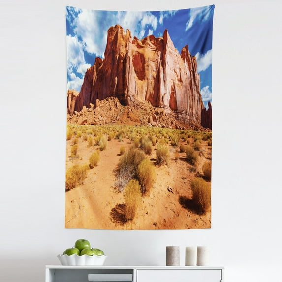 Southwestern Tapestry, Monument Valley in Utah Landscape Outdoorsy Nature Scenery Canyon, Fabric Wall Hanging Decor for Bedroom Living Room Dorm, 5 Sizes, Burnt Sienna and Blue, by Ambesonne