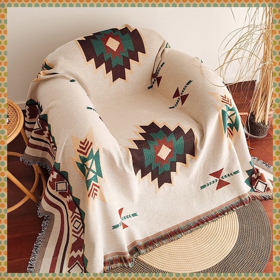 Southwestern Throw Blanket Soft Cotton Woven with Tassels - 3559 Lightweight Geometric Boho Couch Cover for Living Room Bedding and Travel