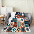 thumbnail image 1 of Southwestern Throw Blanket Throw Size Western Boho Flannel Fleece Blanket Aztec Hippie Sherpa Blanket Western Bedroom Exotic Bohemian Fuzzy Blanket for Home Bed Couch Teal Orange, 1 of 4