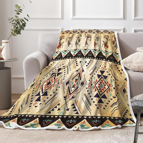Southwestern Throw Blankets, Southwestern Native America Ethnic Tribal Cozy Warm Bed Couch Blanket, Retro Theme Fleece Flannel Throws to Decorate The Room and Bedroom 50X60IN