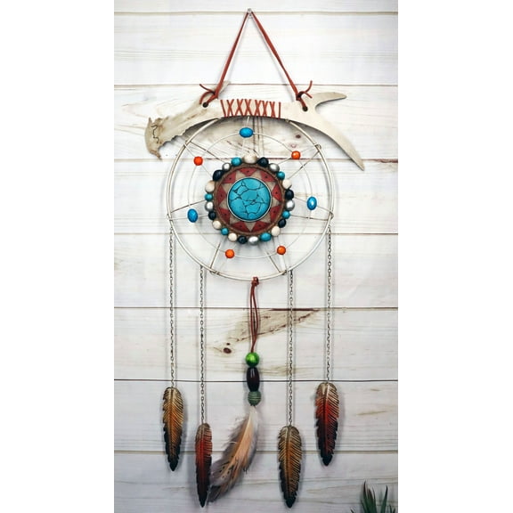 Southwestern Tribal Antler Turquoise Rocks Feathers Wall Dreamcatcher