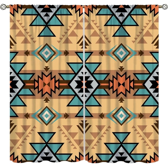 Southwestern Tribal Aztec Curtains, American Native Ethnic Geometric Western Style Window Treatments for Living Room Bedroom Decor, Bohemian Boho Chic Drapes 2 Panel Sets,42x63 Inch