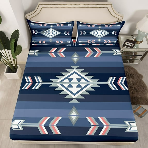 Southwestern Tribal Bedding Sets Twin American Western Bed Sheets Teen Adults Men,Boho Aztec Fitted Sheet Rustic Farmhouse Bed Cover Cabin Lodge Decor 1 Pillow Case (No Top Sheet)