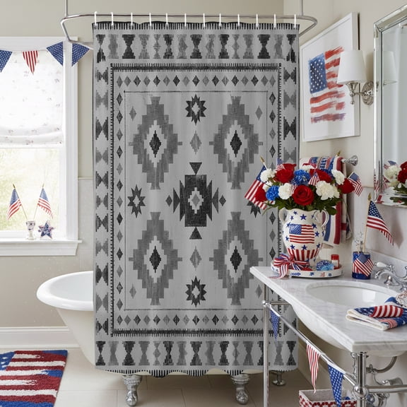 Southwestern Tribal Geometric Shower Curtain for Bathroom, Retro Aztec Gray Diamond Waterproof Shower Curtains Washable Quick Dry with Hooks Bathtub Curtains 36x72IN