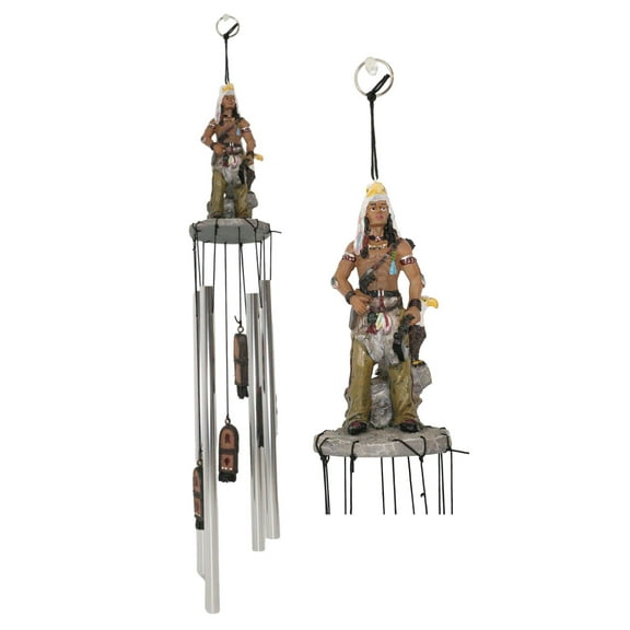 Southwestern Tribal Indian Chief With Eagle Roach Headdress And Axe Wind Chime