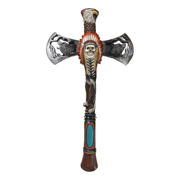 Southwestern Tribal Indian Headdress Chief Skull Eagle Wolf Hand Axe Wall Cross