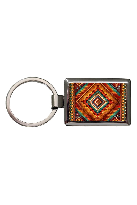 Southwestern Tribal Pattern Design Metal Rectangle Keychain
