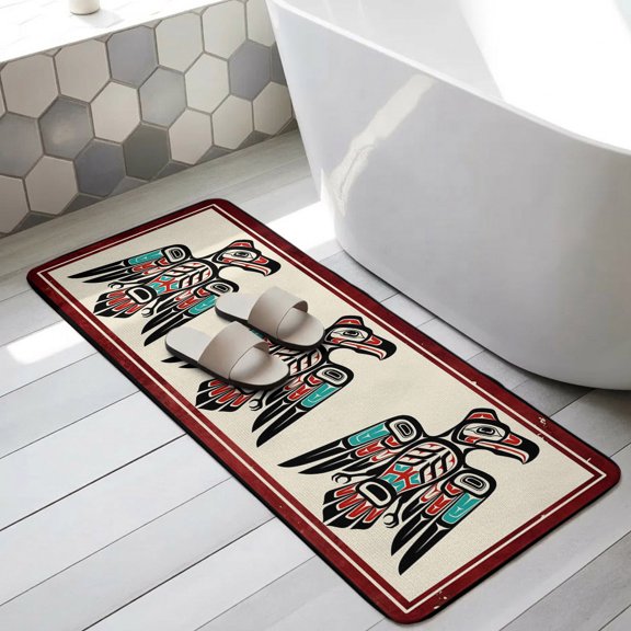 Southwestern Tribe Bathroom Runner Rugs Non Slip Washable Absorbent Narrow Long Bath Mat Farmhouse Birds Chic Traditional Motifs Runner Rugs for Kitchen Hallway Bedroom Laundry Study Room 31.5"x63"