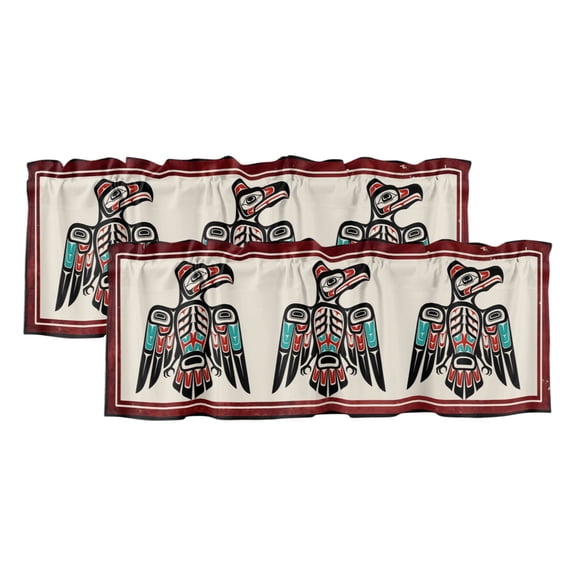 Southwestern Tribe Curtain Valances for Windows, Farmhouse Birds Chic Traditional Motifs Light Filtering Kitchen Curtains, Rod Pocket Window Valance Curtains for Living Room, 42" W x 12" L, 2 Panels