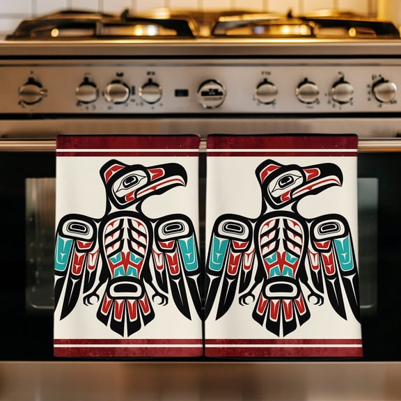 Southwestern Tribe Kitchen Towels Set of 1, Farmhouse Birds Chic Traditional Motifs Absorbent Dish Towels for Kitchen, Microfiber Hand Towel, Quick Drying Tea Towel for Cleaning Decorative Dishcloths