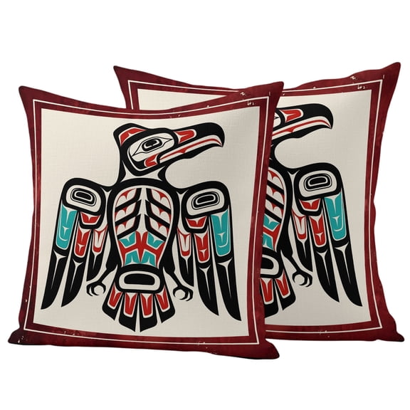 Southwestern Tribe Outdoor Waterproof Pillow Covers, Farmhouse Birds Chic Traditional Motifs Decorative Square Throw Pillowcase Sofa Cushion Sham for Patio/Couch/Chair, 24"x24" 2 Pack