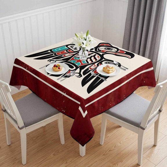 Southwestern Tribe Table Cloth Waterproof Tablecloths, Farmhouse Birds Chic Traditional Motifs Tablecloth Dining Table Cover for Kitchen Party Tabletop Outdoor, Square Tablecloth 54x54 Inch