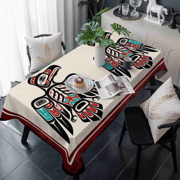 Southwestern Tribe Table Cloth Waterproof Tablecloths, Farmhouse Birds Chic Traditional Motifs Tablecloth Dining Table Cover for Kitchen Party Tabletop Outdoor, Rectangle Tablecloth 54x108 Inch