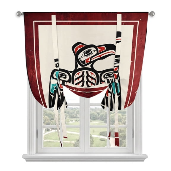 Southwestern Tribe Tie Up Curtains for Window, Thermal Insulated Balloon Shade Adjustable Rod Pocket Curtains Valance Panels for Kitchen Bathroom Cafe 34 x 45 Farmhouse Birds Chic Traditional Motifs