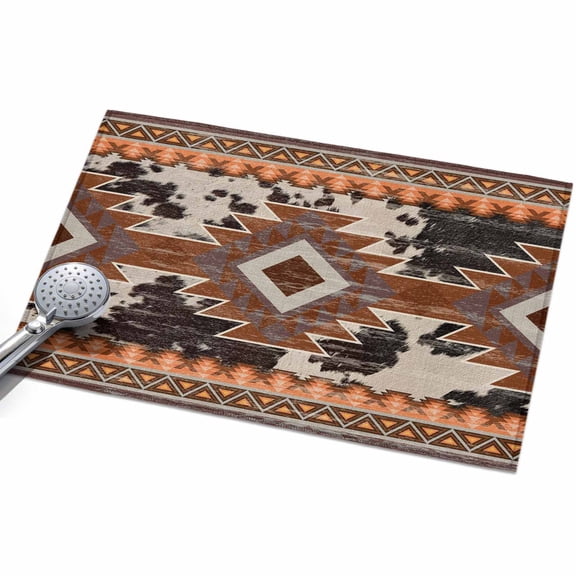 Southwestern Washable Area Rug 2 x 3 ft Native American Aztec Cow Print Bohemian, Soft Non Slip Rugs Stain Repellent Indoor Felt Carpet for Living Dining Room Bedroom Home Office