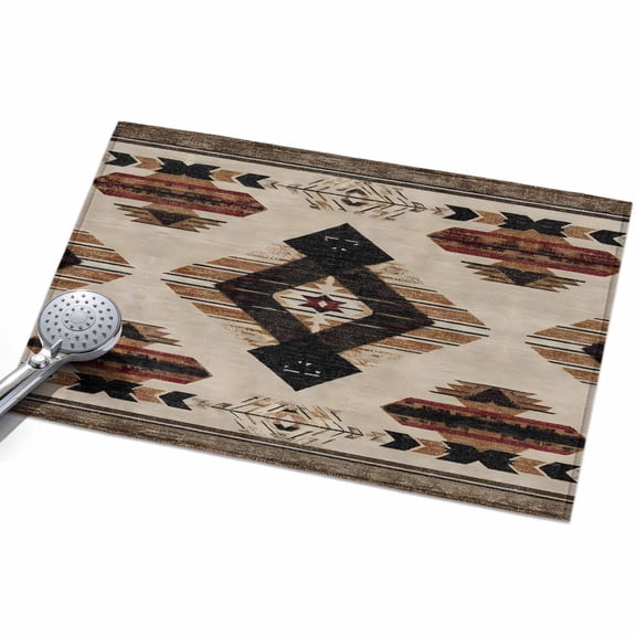 Southwestern Washable Area Rug 2 x 3 ft Rustic Native American Aztec Bohemian, Soft Non Slip Rugs Stain Repellent Indoor Felt Carpet for Living Dining Room Bedroom Home Office