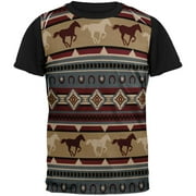 Southwestern Wild Horses Pattern All Over Mens Black Back T Shirt Multi SM
