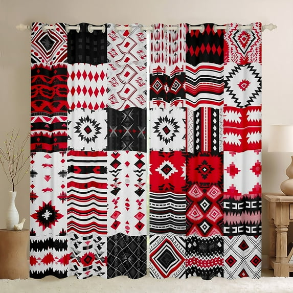 Southwestern Window Curtains 52"Wx63"L Exotic American Tribal Western Blackout Curtains Boho Aztec Curtains & Drapes Hippie Geometric Window Treatments 2 Panels Red Black White Western Room Decor